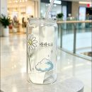 Aesthetic Borosilicate Glass Juice Jar with Lid & Straw - Daisy Bloom